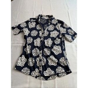 White Stuff Annie Short Sleeve Jersey Blue White Button Up Shirt Size 6